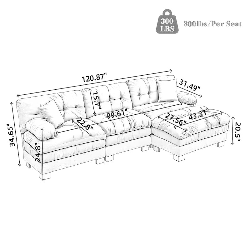 120,87 Chenille L-förmiges Schlafsofa mit Ottomane