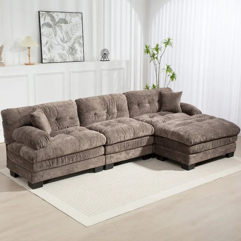 120,87 Chenille L-förmiges Schlafsofa mit Ottomane