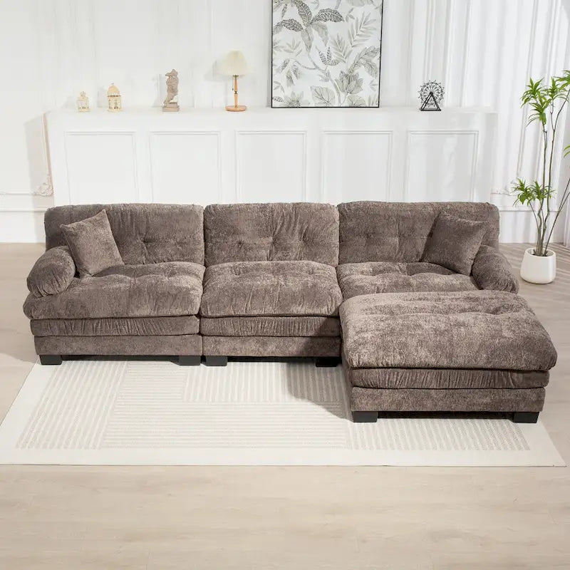 120,87 Chenille L-förmiges Schlafsofa mit Ottomane