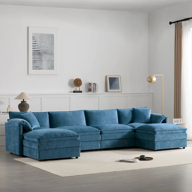 136 U-förmiges Chenille-Ecksofa mit zwei Ottomanen