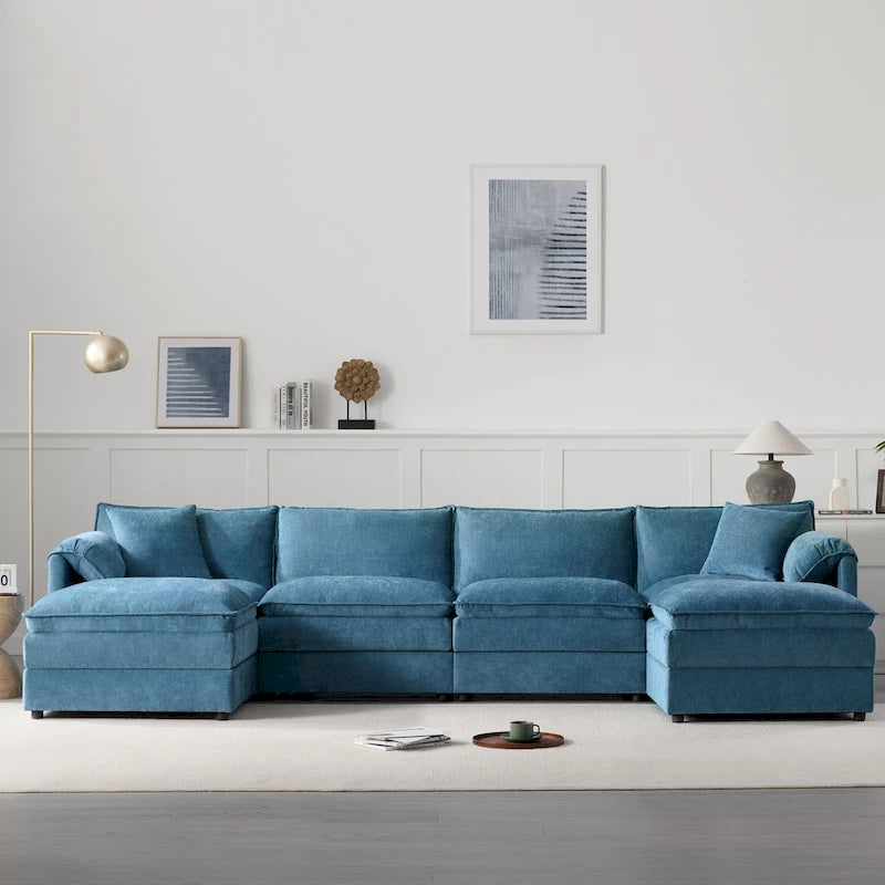 136 U-förmiges Chenille-Ecksofa mit zwei Ottomanen