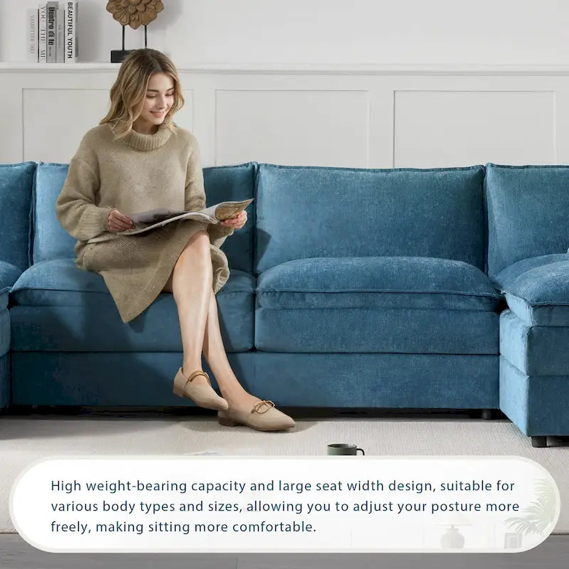136 U-förmiges Chenille-Ecksofa mit zwei Ottomanen