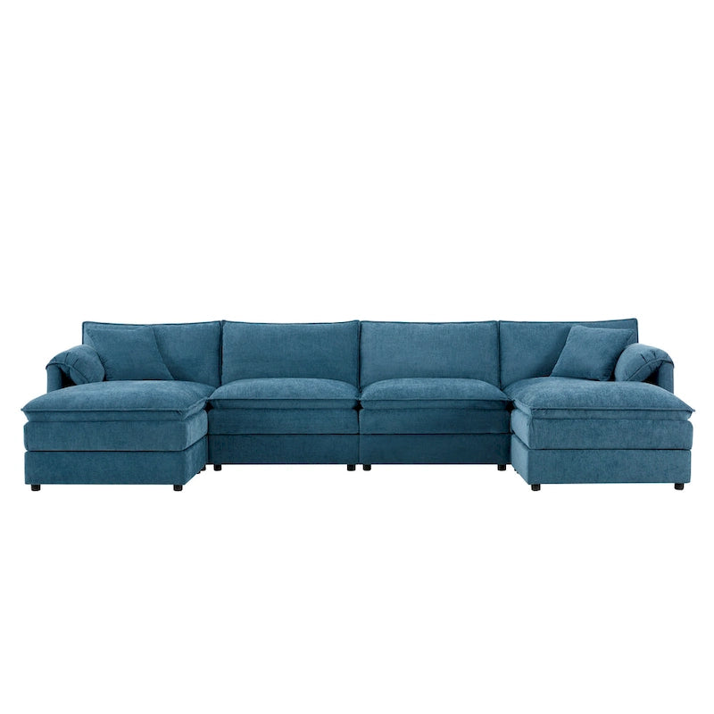 136 U-förmiges Chenille-Ecksofa mit zwei Ottomanen