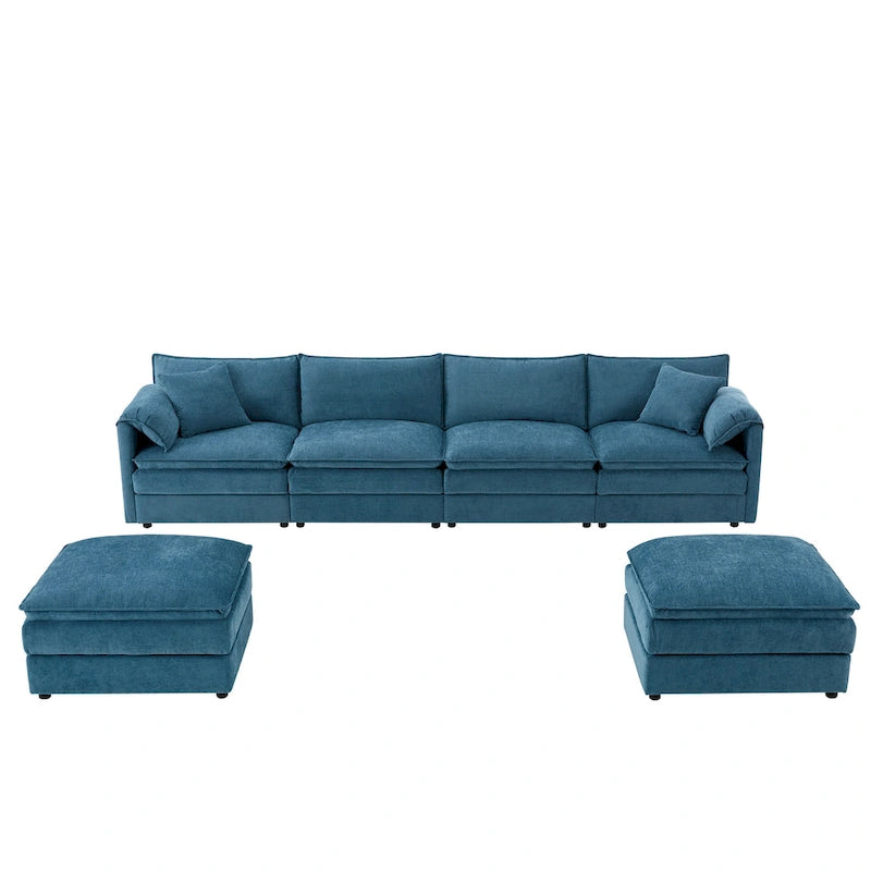 136 U-förmiges Chenille-Ecksofa mit zwei Ottomanen