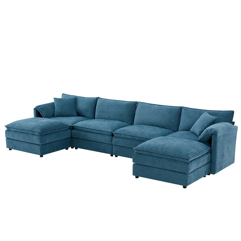 136 U-förmiges Chenille-Ecksofa mit zwei Ottomanen
