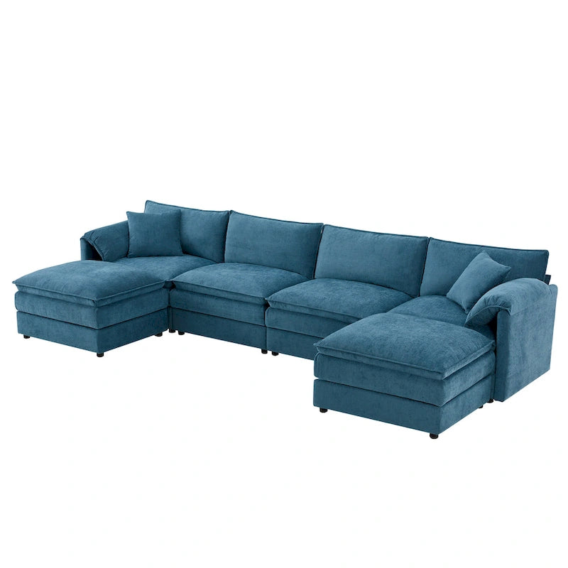 136 U-förmiges Chenille-Ecksofa mit zwei Ottomanen