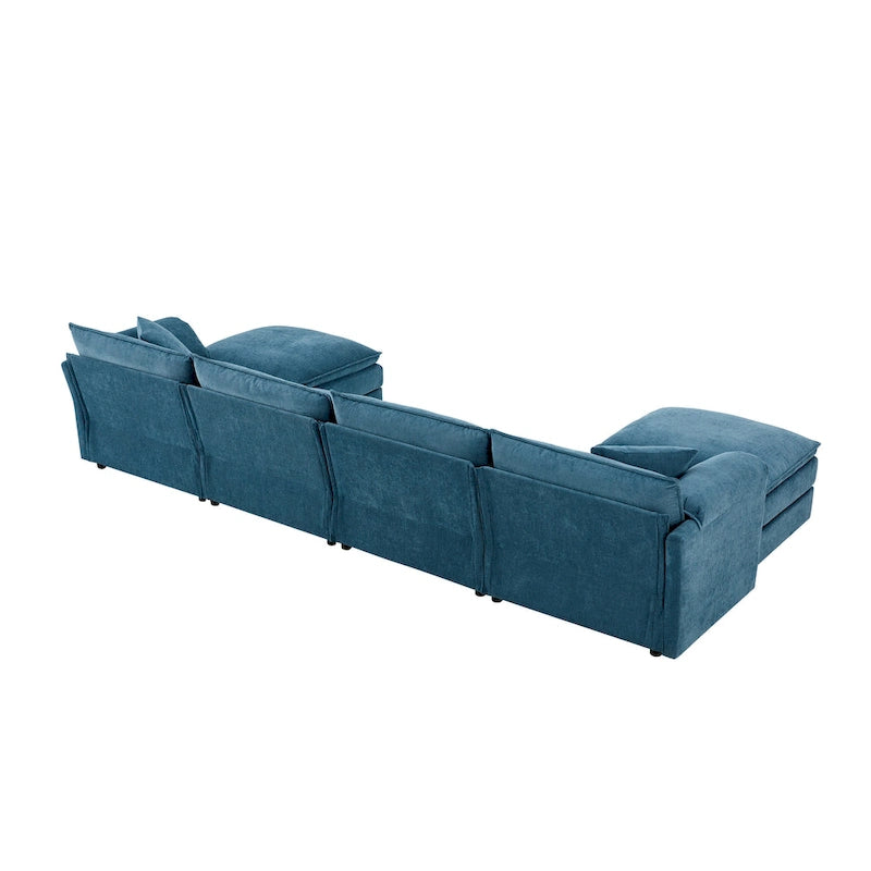 136 U-förmiges Chenille-Ecksofa mit zwei Ottomanen