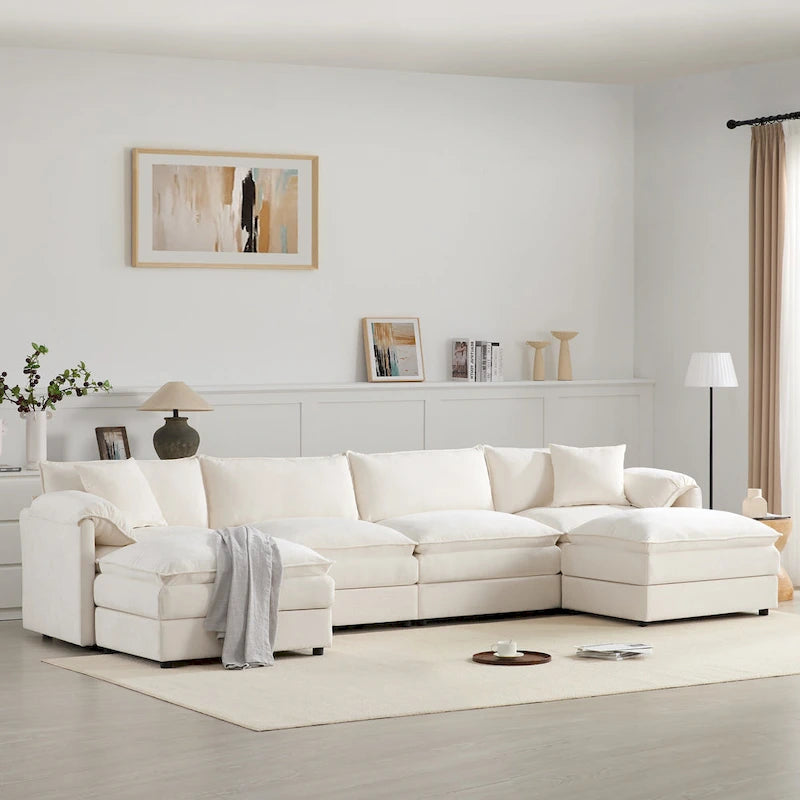136 U-förmiges Chenille-Ecksofa mit zwei Ottomanen