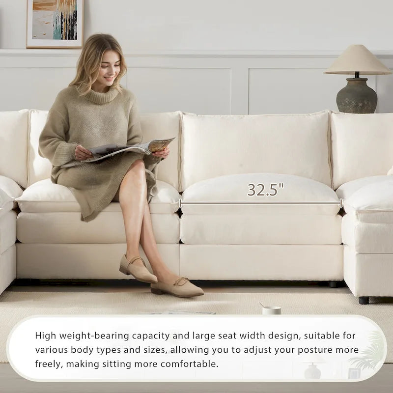 136 U-förmiges Chenille-Ecksofa mit zwei Ottomanen