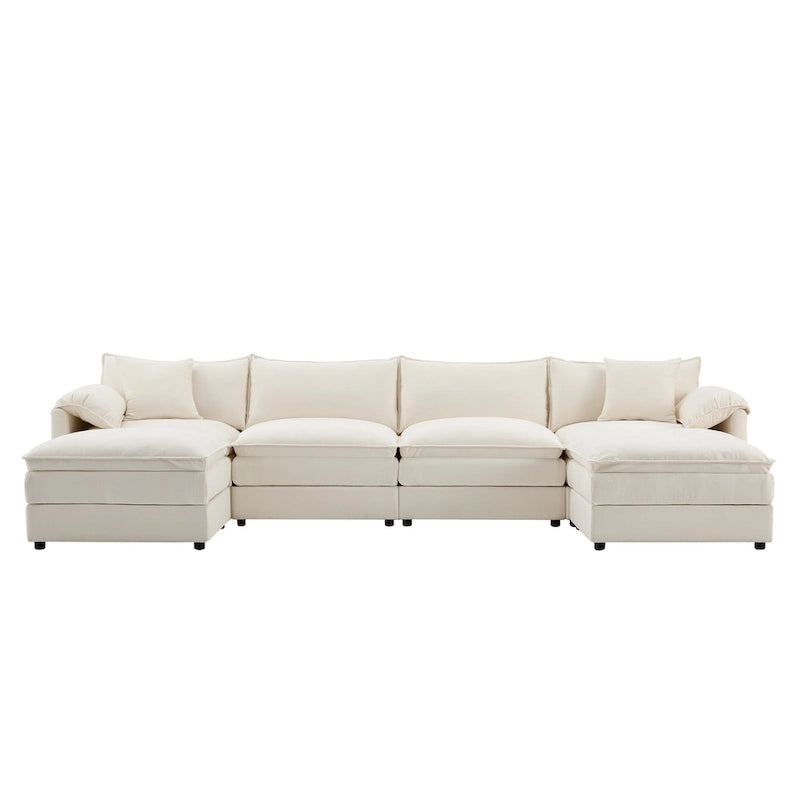136 U-förmiges Chenille-Ecksofa mit zwei Ottomanen