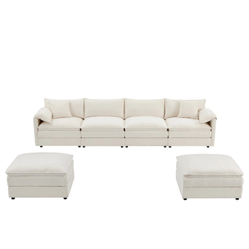 136 U-förmiges Chenille-Ecksofa mit zwei Ottomanen