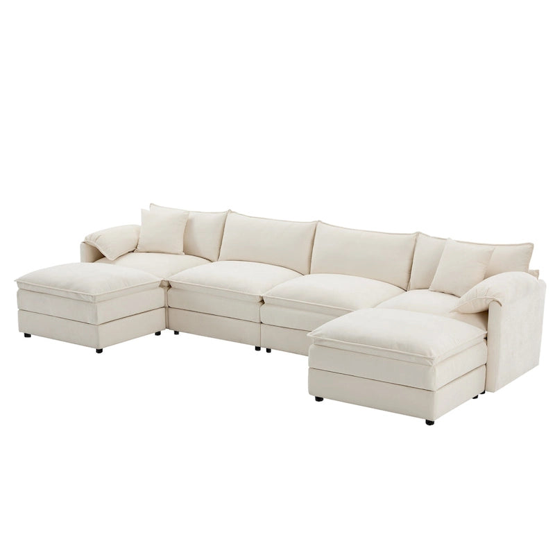 136 U-förmiges Chenille-Ecksofa mit zwei Ottomanen