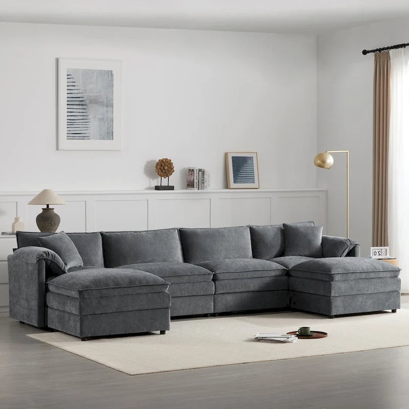 136 U-förmiges Chenille-Ecksofa mit zwei Ottomanen