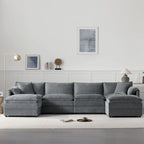 136 U-förmiges Chenille-Ecksofa mit zwei Ottomanen