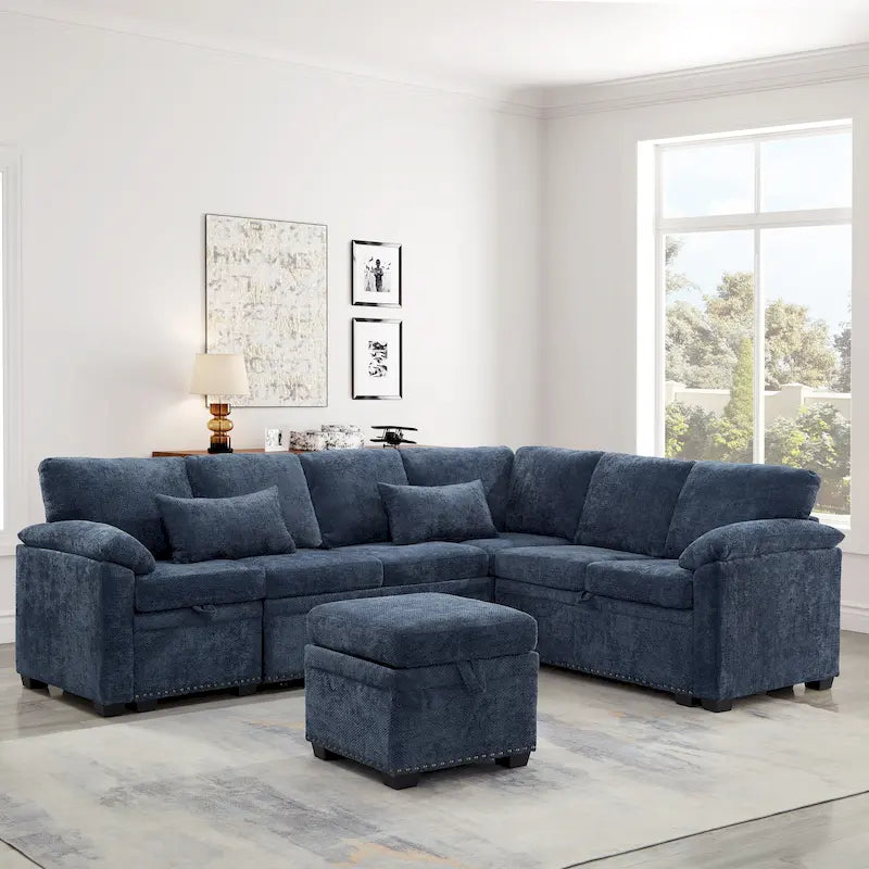 97 Chenille L-förmiges Schlafsofa mit Stauraum-Ottomane