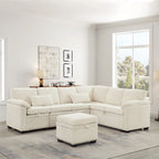 97 Chenille L-Shaped Sleeper Sectional Sofa with Storage Ottoman