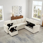97 Chenille L-förmiges Schlafsofa mit Stauraum-Ottomane
