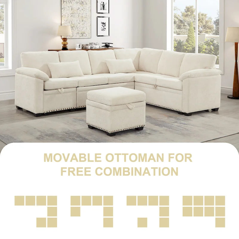 97 Chenille L-förmiges Schlafsofa mit Stauraum-Ottomane