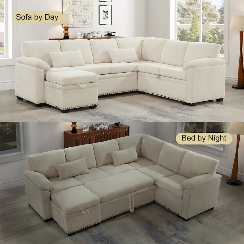 97 Chenille L-förmiges Schlafsofa mit Stauraum-Ottomane