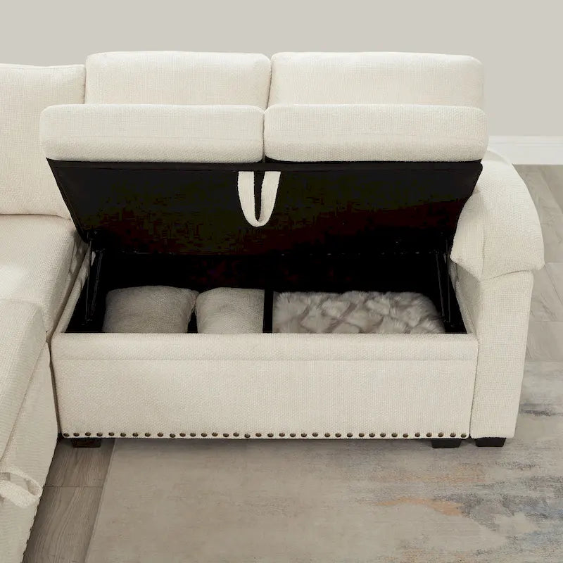 97 Chenille L-förmiges Schlafsofa mit Stauraum-Ottomane