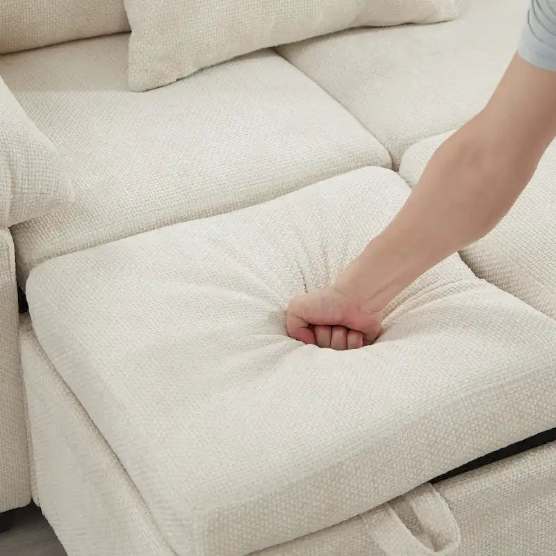 97 Chenille L-förmiges Schlafsofa mit Stauraum-Ottomane