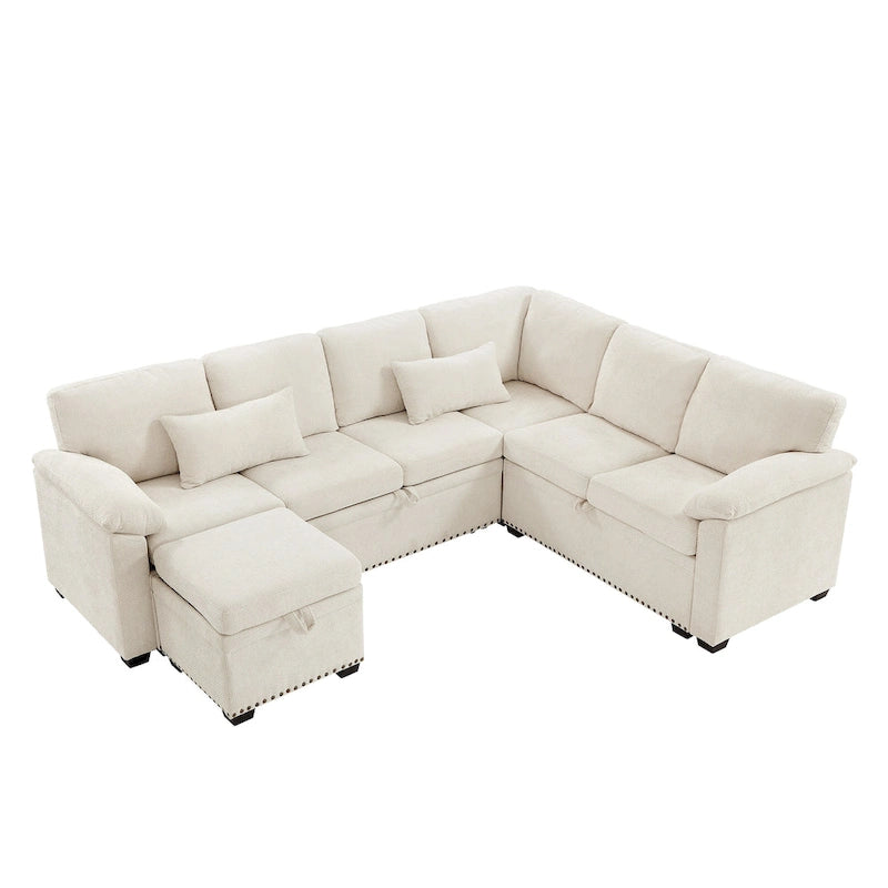 97 Chenille L-förmiges Schlafsofa mit Stauraum-Ottomane