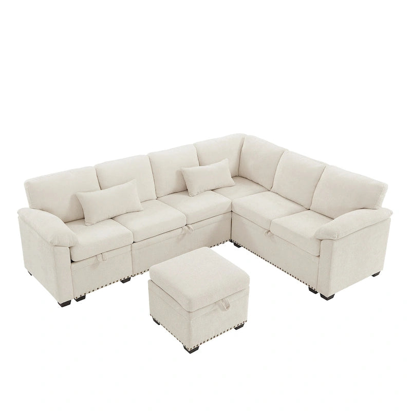 97 Chenille L-förmiges Schlafsofa mit Stauraum-Ottomane