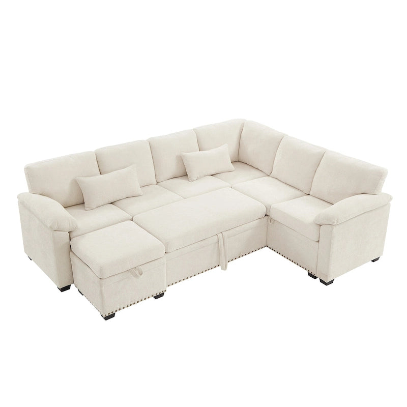 97 Chenille L-förmiges Schlafsofa mit Stauraum-Ottomane