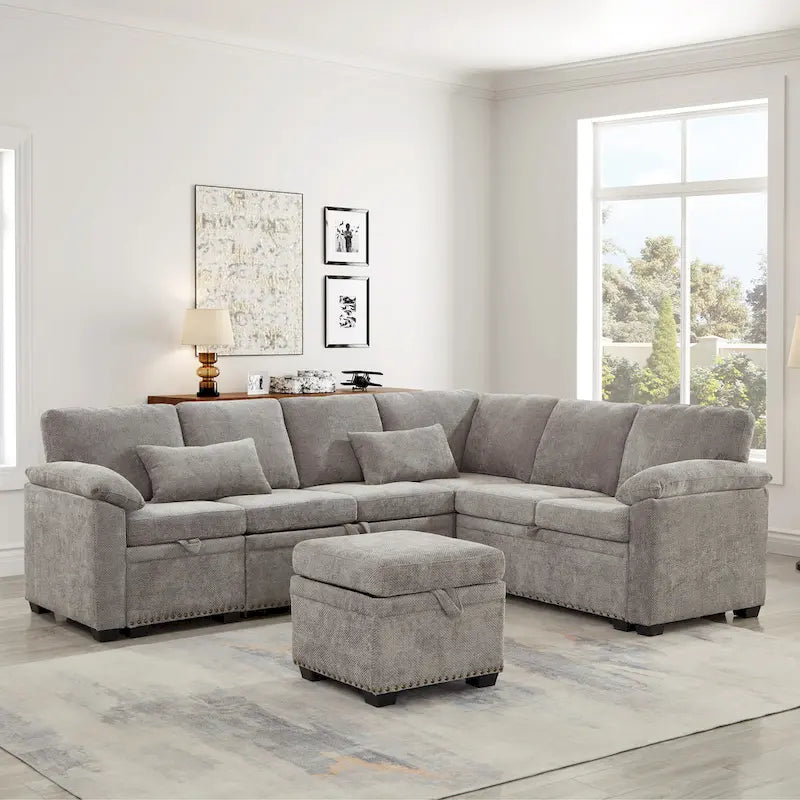 97 Chenille L-förmiges Schlafsofa mit Stauraum-Ottomane