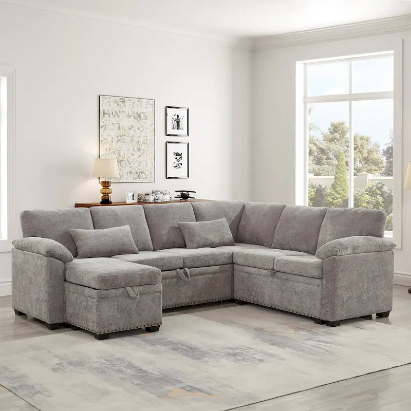 97 Chenille L-förmiges Schlafsofa mit Stauraum-Ottomane