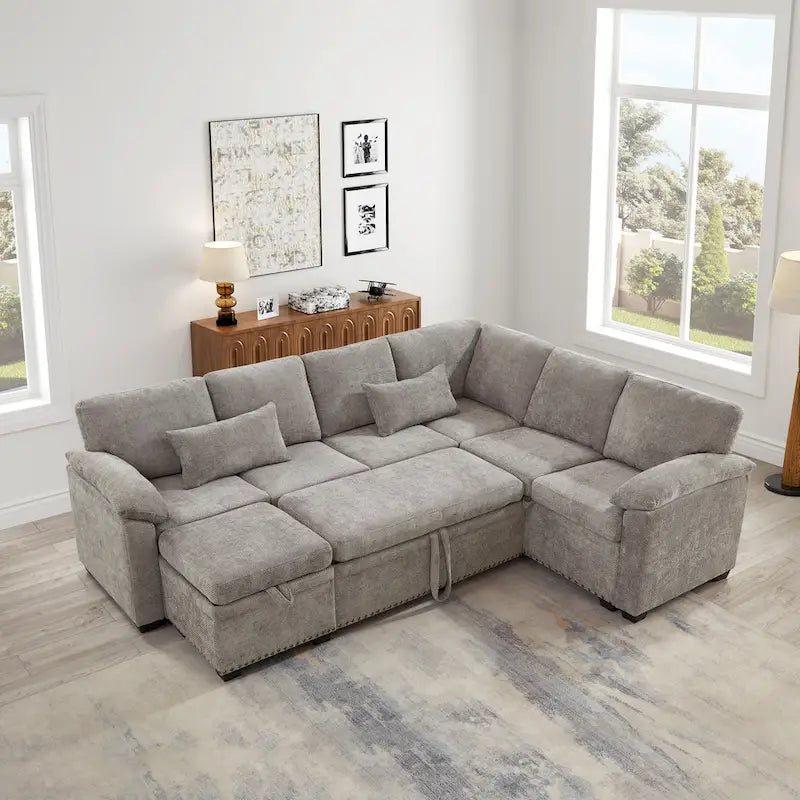 97 Chenille L-förmiges Schlafsofa mit Stauraum-Ottomane