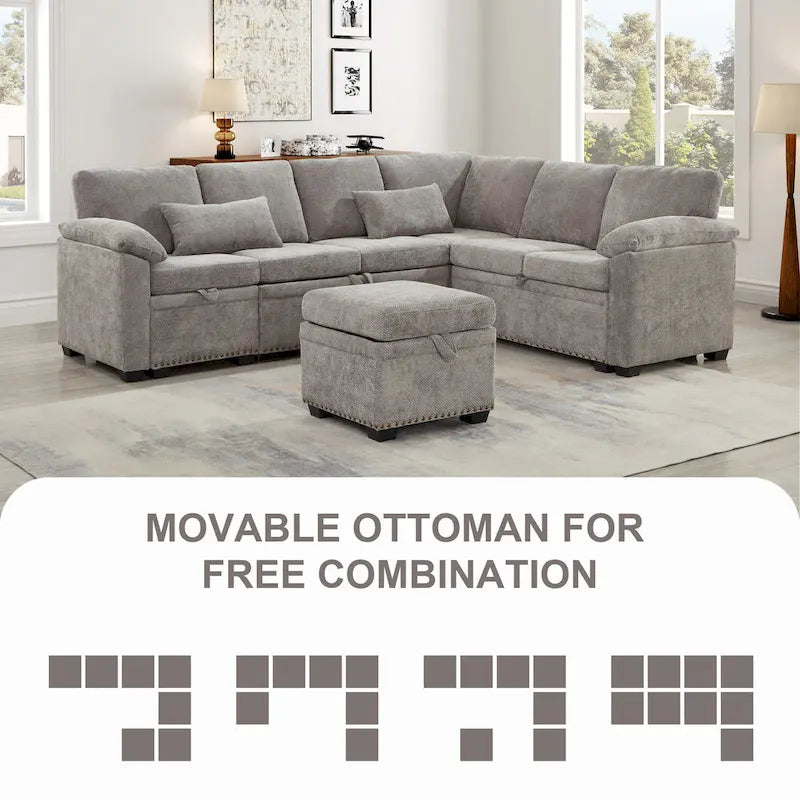 97 Chenille L-förmiges Schlafsofa mit Stauraum-Ottomane