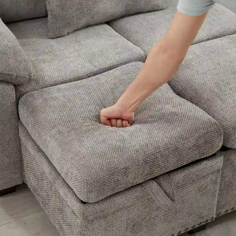97 Chenille L-förmiges Schlafsofa mit Stauraum-Ottomane