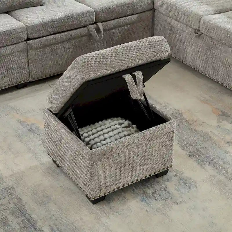97 Chenille L-förmiges Schlafsofa mit Stauraum-Ottomane