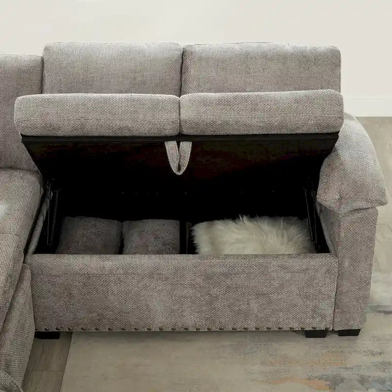 97 Chenille L-förmiges Schlafsofa mit Stauraum-Ottomane