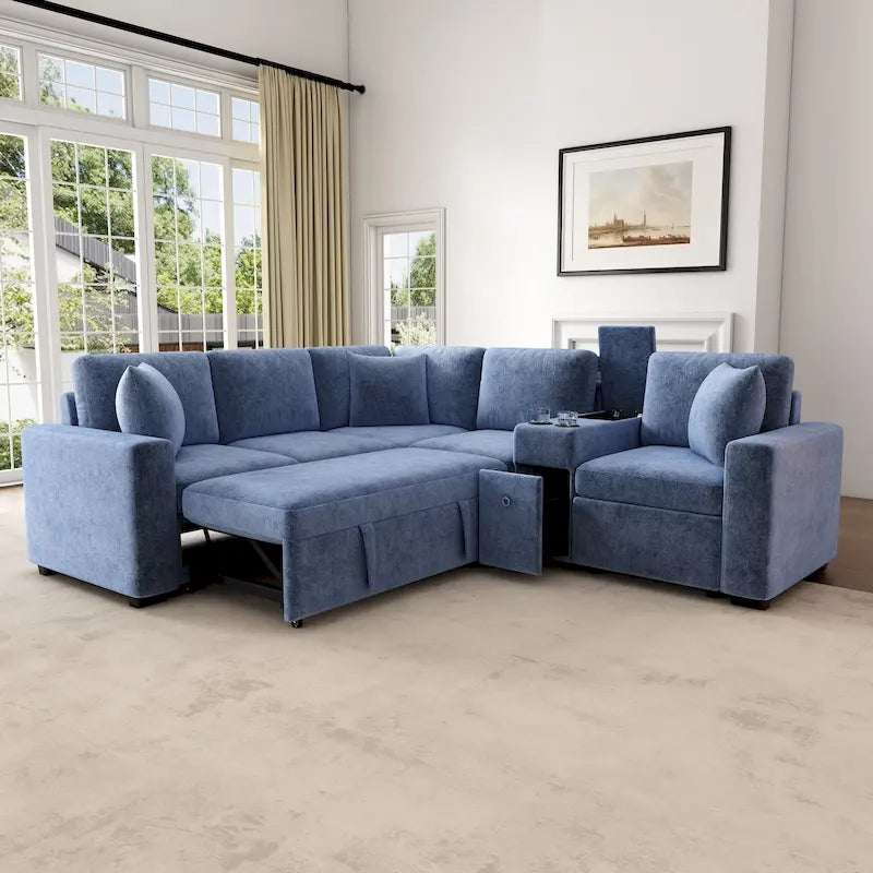 120,5 Chenille L-förmiges Schlafsofa mit Stauraum und Becherhaltern