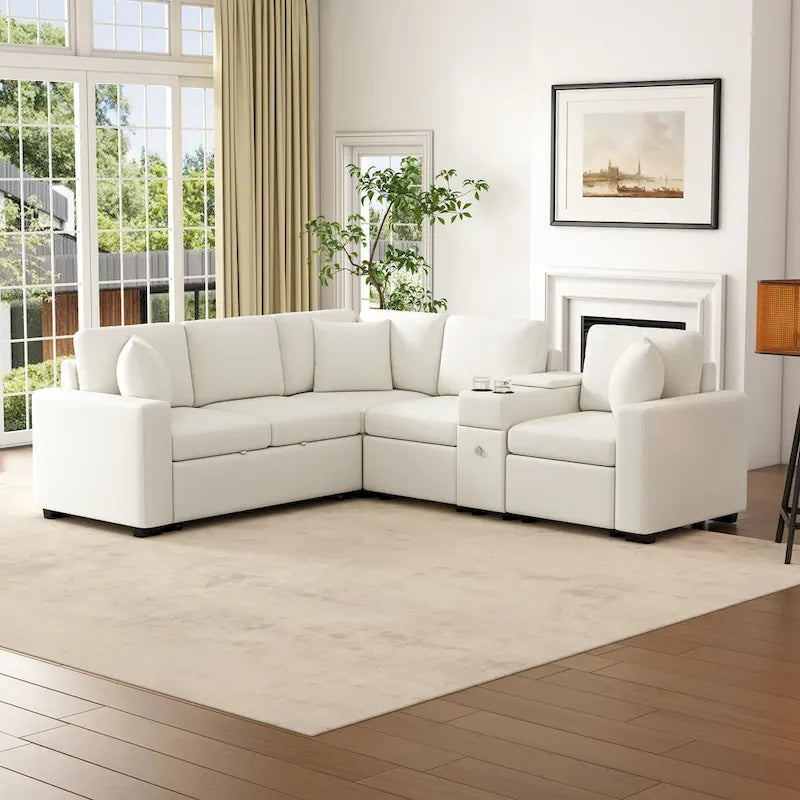 120,5 Chenille L-förmiges Schlafsofa mit Stauraum und Becherhaltern