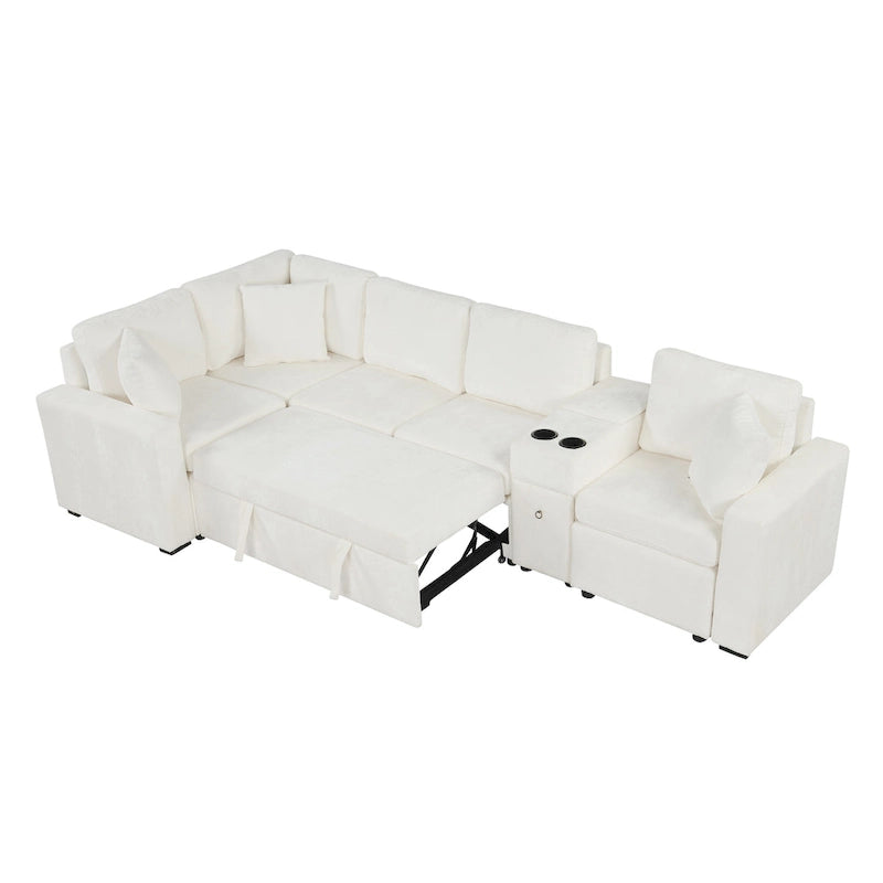120,5 Chenille L-förmiges Schlafsofa mit Stauraum und Becherhaltern