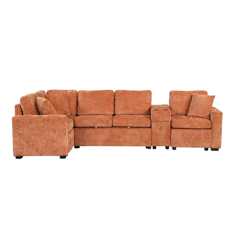 120,5 Chenille L-förmiges Schlafsofa mit Stauraum und Becherhaltern