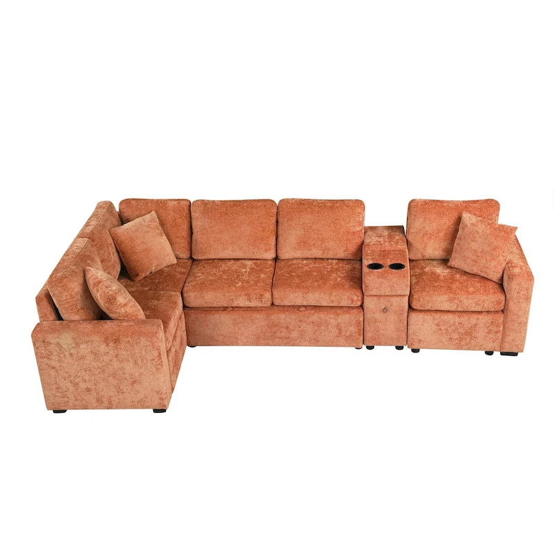 120,5 Chenille L-förmiges Schlafsofa mit Stauraum und Becherhaltern