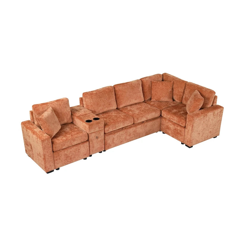 120,5 Chenille L-förmiges Schlafsofa mit Stauraum und Becherhaltern