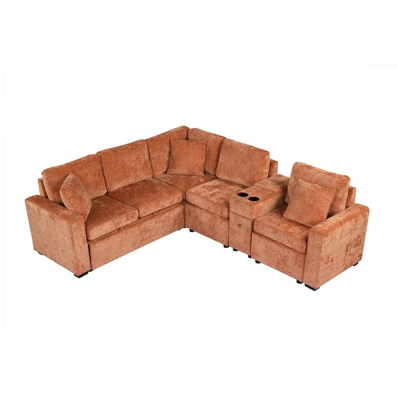 120,5 Chenille L-förmiges Schlafsofa mit Stauraum und Becherhaltern