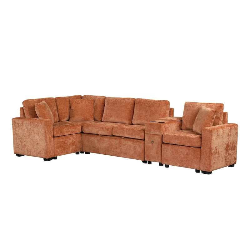 120,5 Chenille L-förmiges Schlafsofa mit Stauraum und Becherhaltern