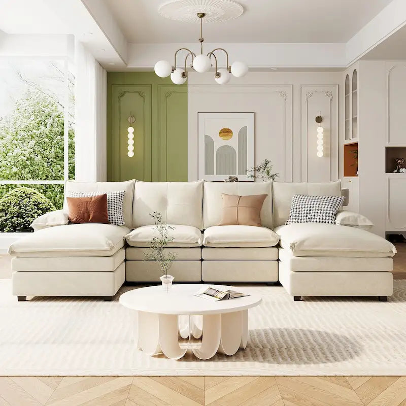 Roomfitters U-förmiges Chenille-Sofa mit verstellbaren Armlehnenkissen, perfekt für Wohnzimmer, Büros, geräumige Bereiche