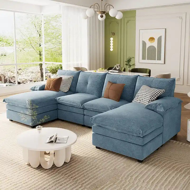 Roomfitters U-förmiges Chenille-Sofa mit verstellbaren Armlehnenkissen, perfekt für Wohnzimmer, Büros, geräumige Bereiche
