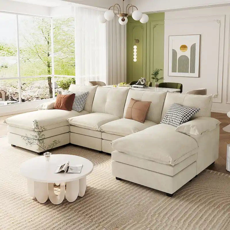 Roomfitters U-förmiges Chenille-Sofa mit verstellbaren Armlehnenkissen, perfekt für Wohnzimmer, Büros, geräumige Bereiche