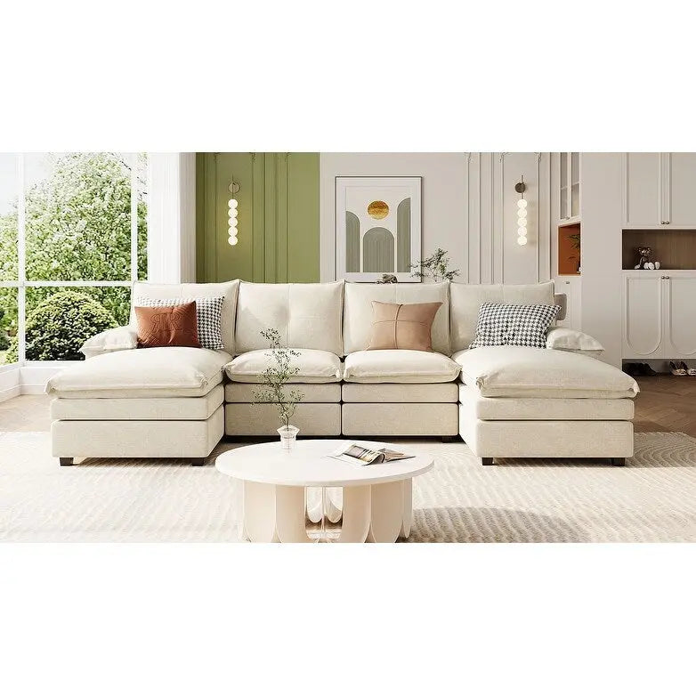 Roomfitters U-förmiges Chenille-Sofa mit verstellbaren Armlehnenkissen, perfekt für Wohnzimmer, Büros, geräumige Bereiche