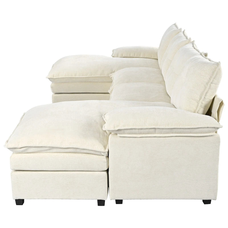 Roomfitters U-förmiges Chenille-Sofa mit verstellbaren Armlehnenkissen, perfekt für Wohnzimmer, Büros, geräumige Bereiche