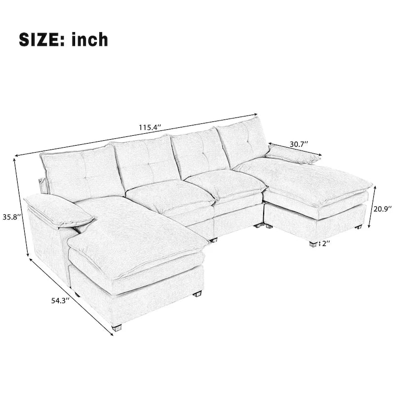 Roomfitters U-förmiges Chenille-Sofa mit verstellbaren Armlehnenkissen, perfekt für Wohnzimmer, Büros, geräumige Bereiche