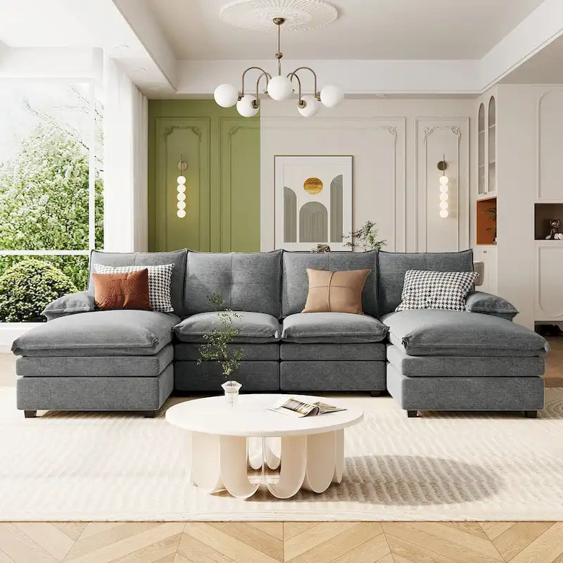 Roomfitters U-förmiges Chenille-Sofa mit verstellbaren Armlehnenkissen, perfekt für Wohnzimmer, Büros, geräumige Bereiche